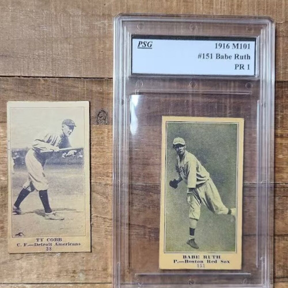 2X cards Babe Ruth and ty cobb 1916 #151 encased + raw custom Baseball cards